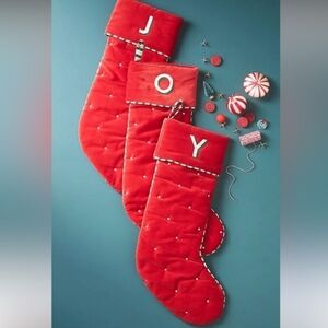 Anthropologie Milo Velvet Monogram Stocking - red